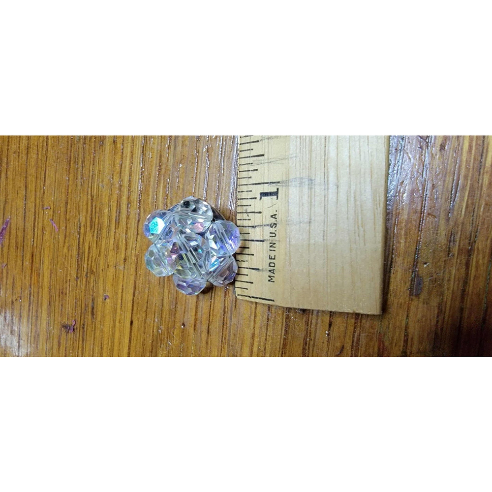 Vintage Aurora Borealis Cluster Earrings Clip On Crystal Beads 1950s - Picture 4 of 4